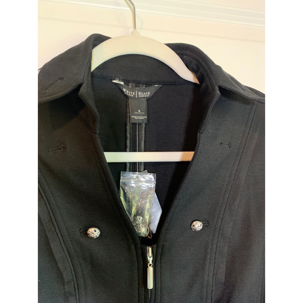 WHBM Military Peplum Jacket Mesh Trim Black Size 4 New $128 - Picture 10 of 10